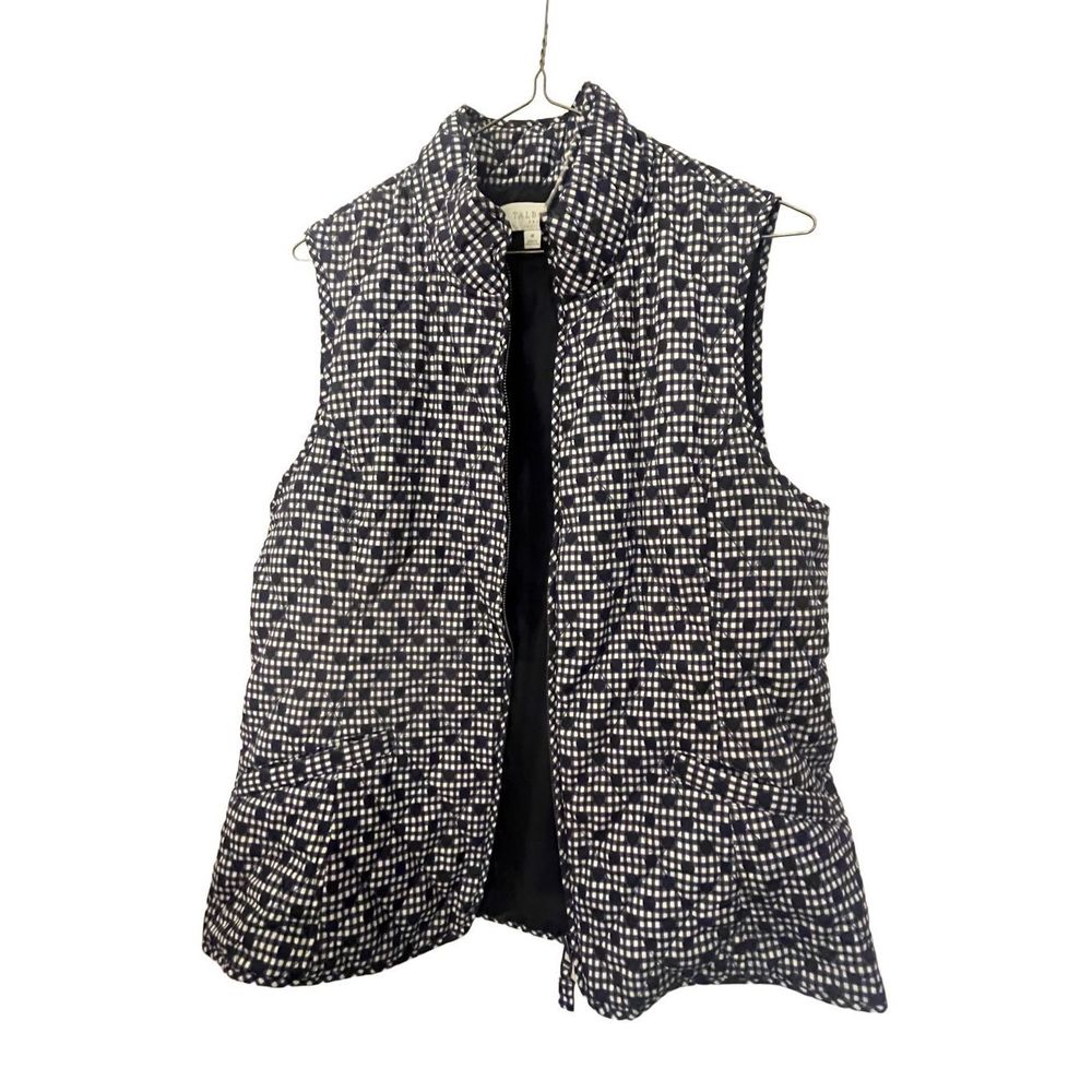 Talbots Size Medium Zip Front Quilted Poly Fill Vest Navy Blue White